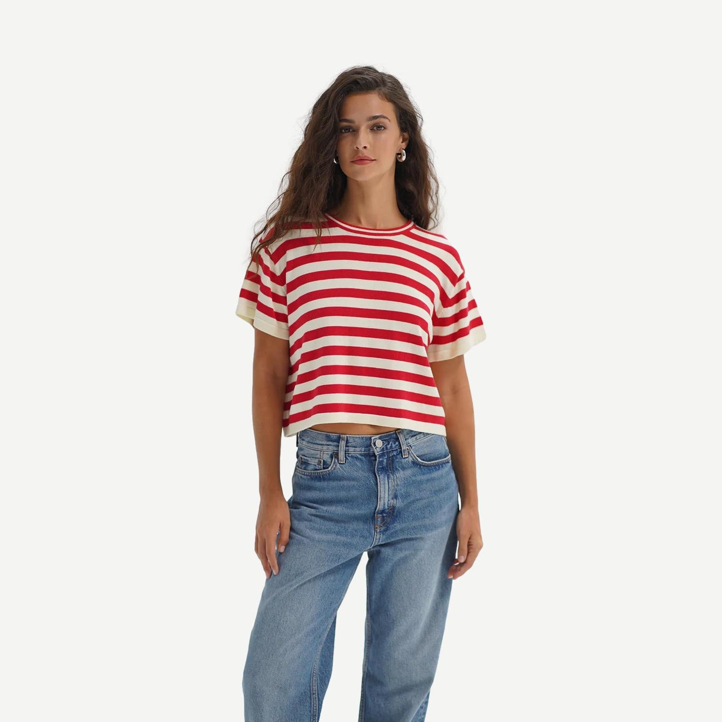 Kori Stripe SS Top - Red/Ivory - Galvanic.co