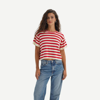 Kori Stripe SS Top - Red/Ivory - Galvanic.co