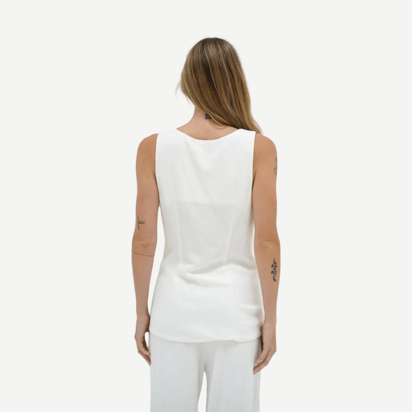 Kai Long Line Linen Vest - Whisper White - Galvanic.co