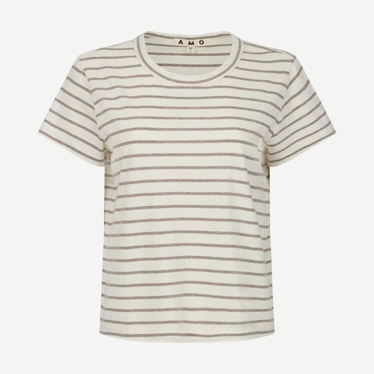 AMO Lovely Tee in Natural/Haze color, casual T-shirt with a soft fabric and relaxed fit, shown flat on a white background.