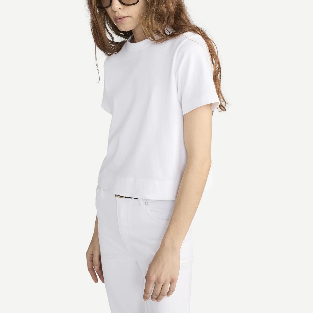 White Frame Denim Boxy Tee T-shirt with a relaxed fit and crew neckline, shown on a neutral background.
