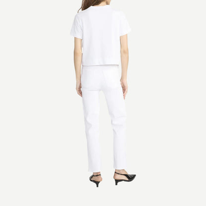 White Frame Denim Boxy Tee T-shirt with short sleeves and relaxed fit, shown folded on a neutral background.
