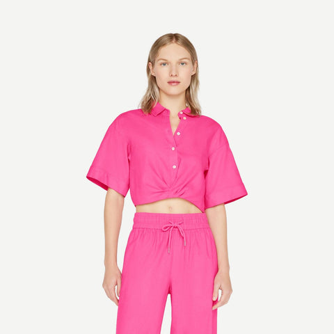 Crop Twist Front Shirt - Flamingo - Galvanic.co