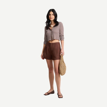 Linen Rib Cardigan - Brown/Egret - Galvanic.co