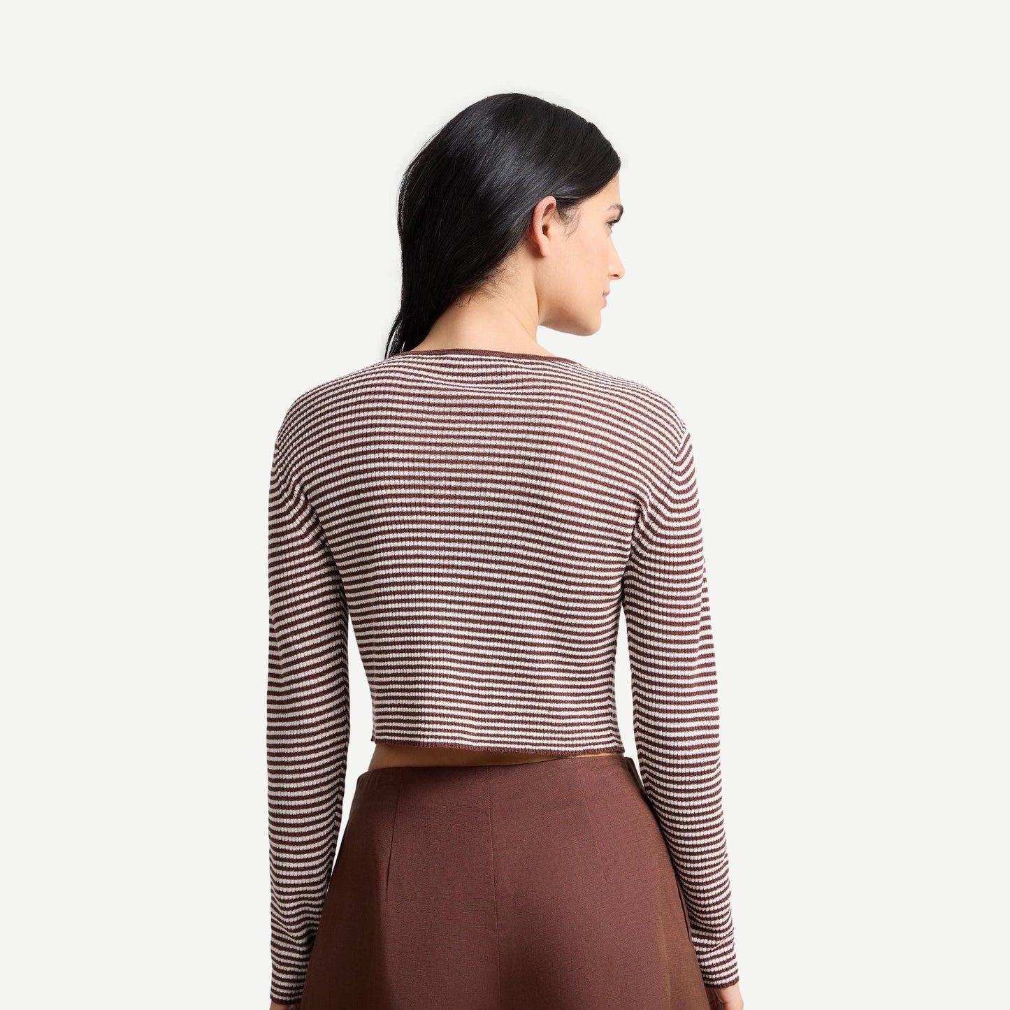 Linen Rib Cardigan - Brown/Egret - Galvanic.co