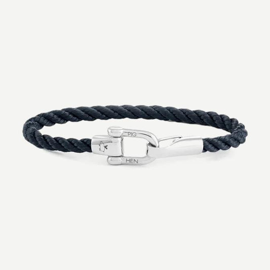 Navy and silver bracelet featuring a lobster clasp design from Pig & Hen's PH Lobster Larry collection.