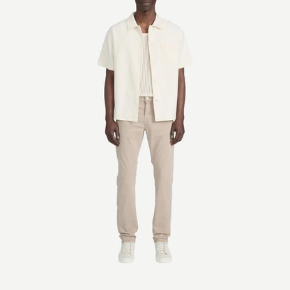 Cream Frame Denim Jacquard short-sleeve button-down shirt with intricate woven pattern and classic collar.