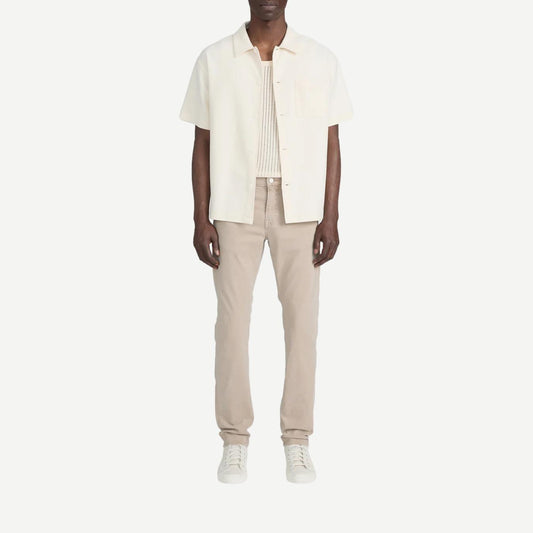 Cream Frame Denim Jacquard short-sleeve button-down shirt with subtle textured pattern, stylish and lightweight for casual wear.