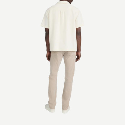 Cream Frame Denim Jacquard short-sleeve button-down shirt with intricate woven pattern, casual and stylish for warm weather.