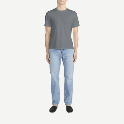 Light grey short-sleeve cotton T-shirt by Frame Denim with a classic fit and soft fabric, displayed on a white background.