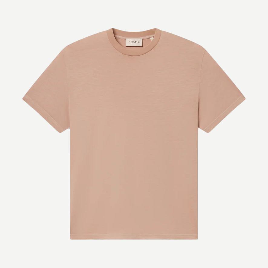 Light cotton T-shirt in pale peach from Frame Denim, short-sleeve casual tee with a relaxed fit and soft fabric.