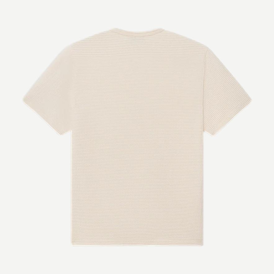Cream jacquard stripe T-shirt by Frame Denim featuring a classic crew neckline and textured pattern.