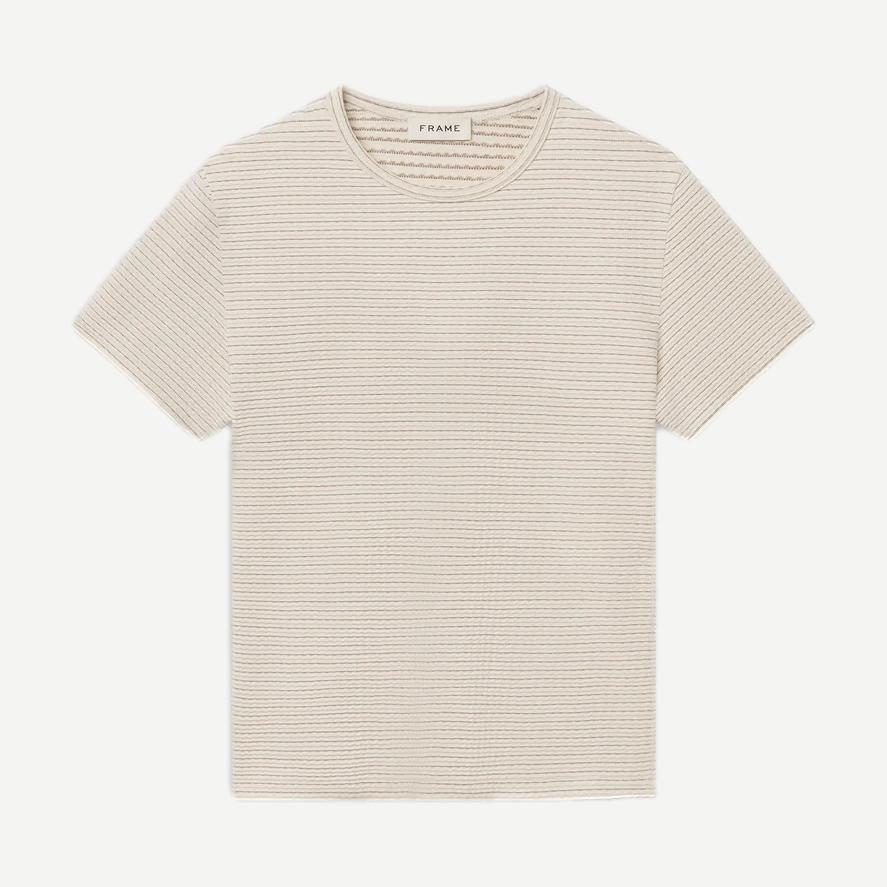 Jaquard Stripe Tee - Cream Brown Stripe