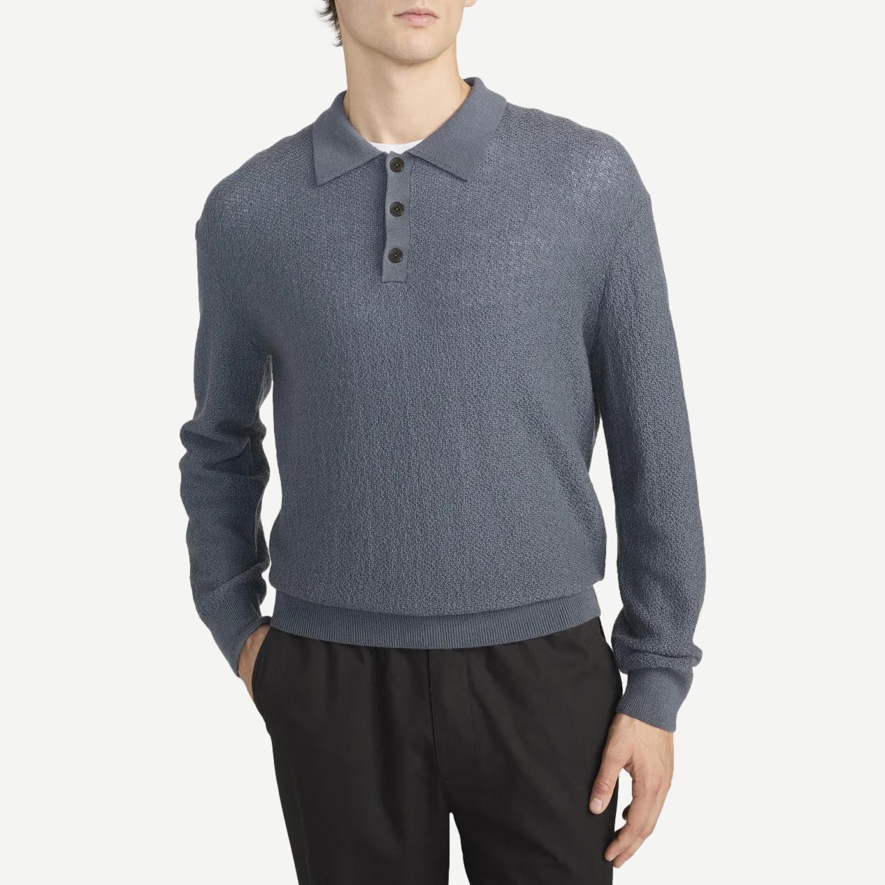 L/S Polo Sweater -Blue Grey
