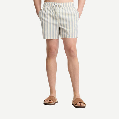 Charles 5" Swim Trunk Macro Stripe - Sea Glass/Cream - Galvanic.co