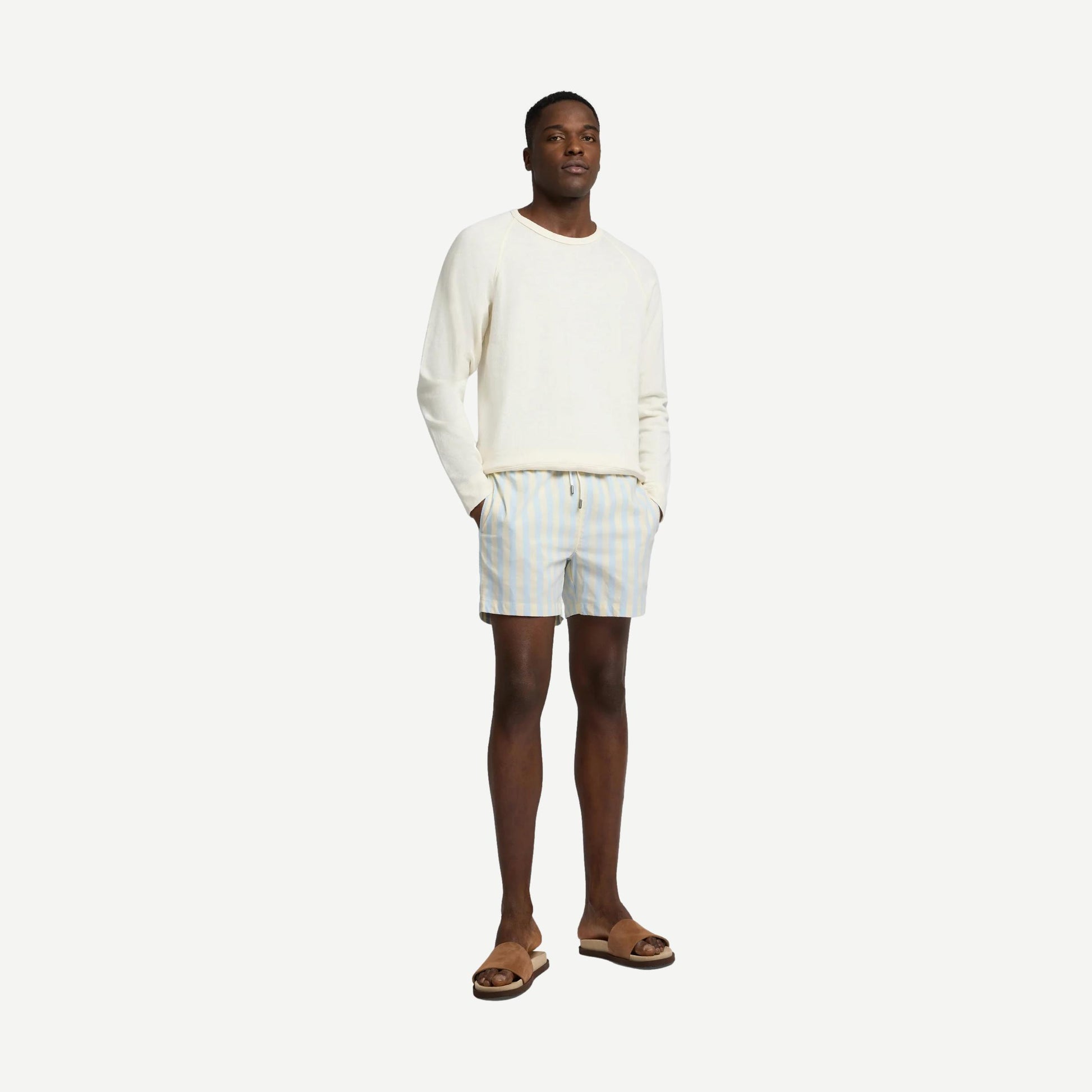 Charles 5" Swimshort Macro Stipe - Sky/Cream - Galvanic.co