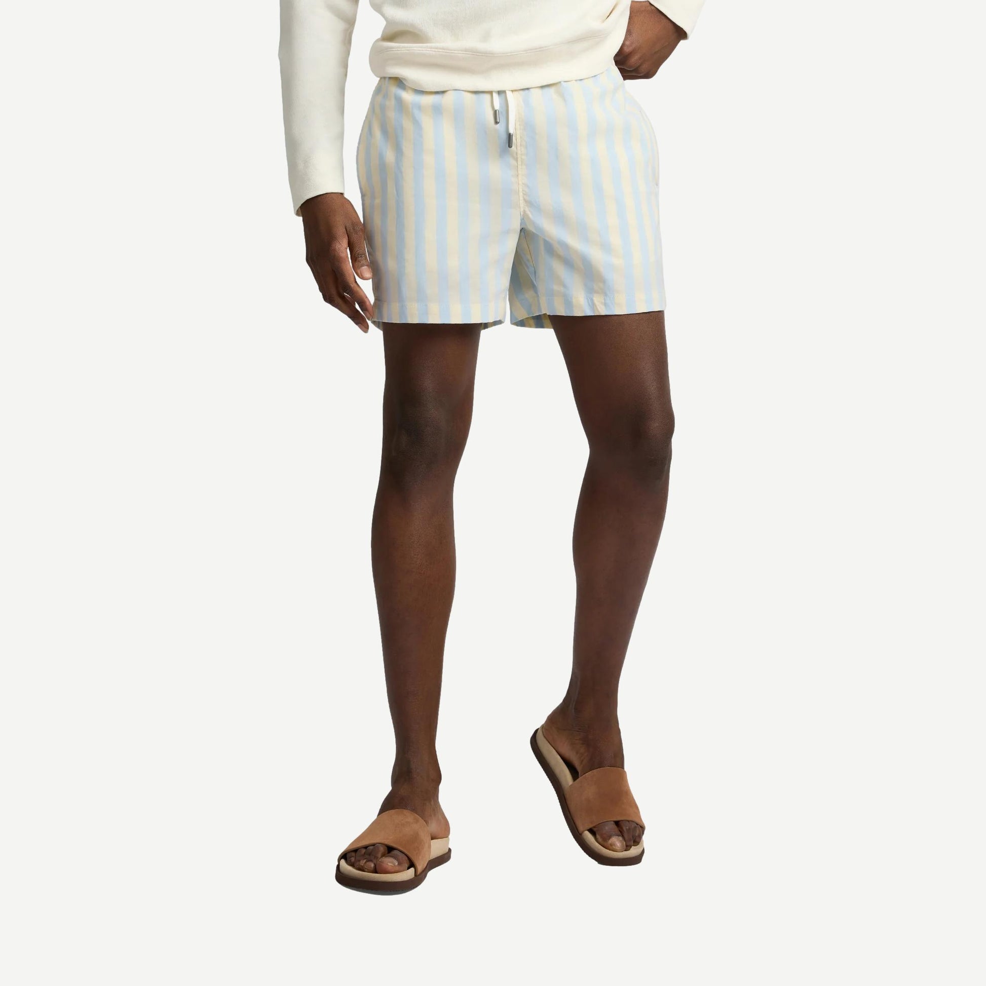 Charles 5" Swimshort Macro Stipe - Sky/Cream - Galvanic.co