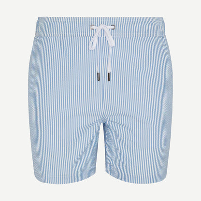 Charles 5" Seersucker Swim Trunk - Surf/White - Galvanic.co