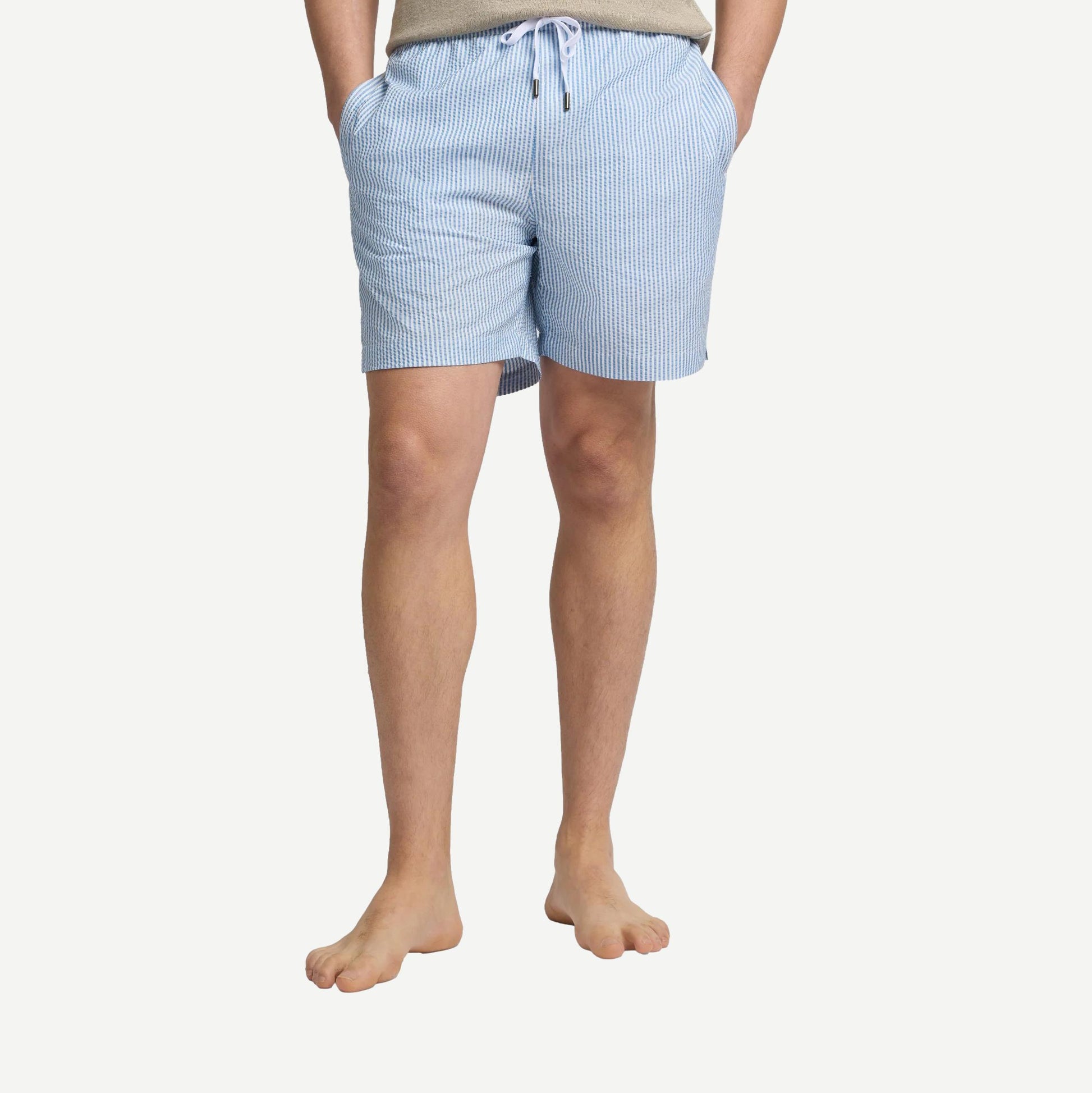 Charles 5" Seersucker Swim Trunk - Surf/White - Galvanic.co