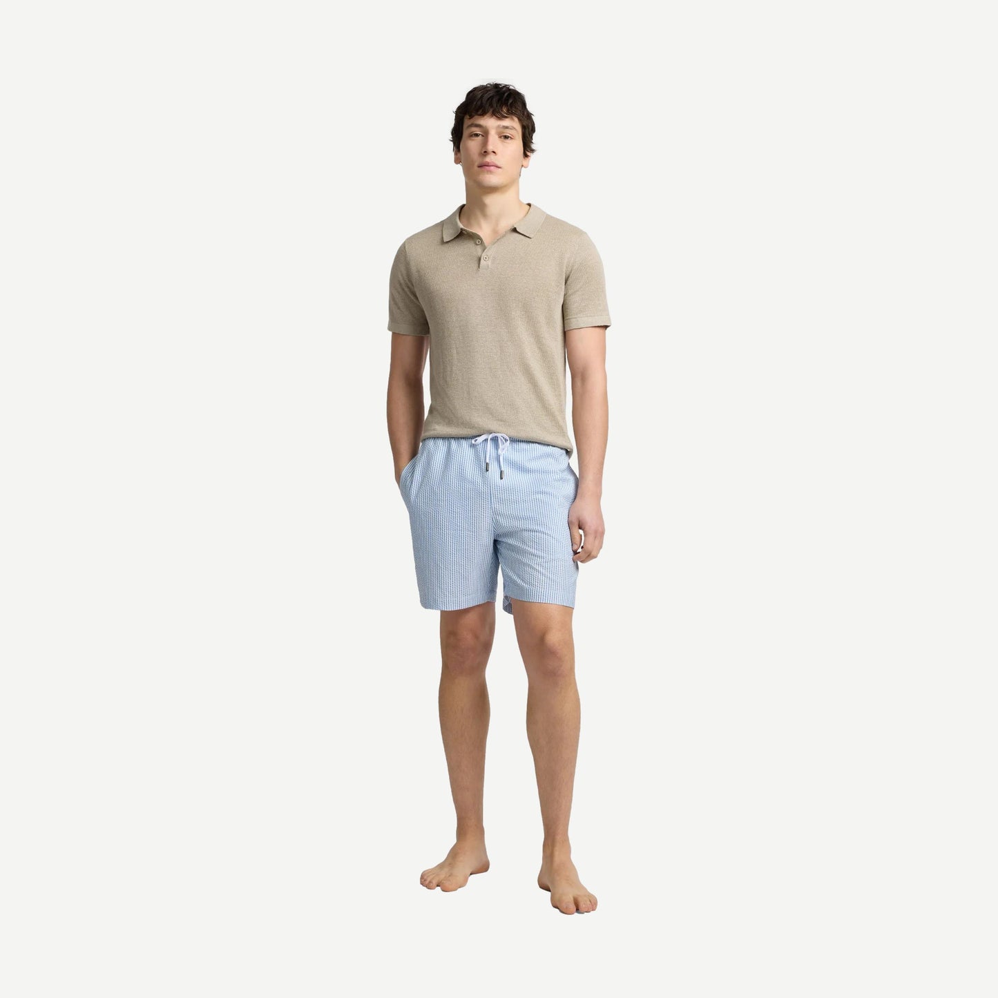 Charles 5" Seersucker Swim Trunk - Surf/White - Galvanic.co
