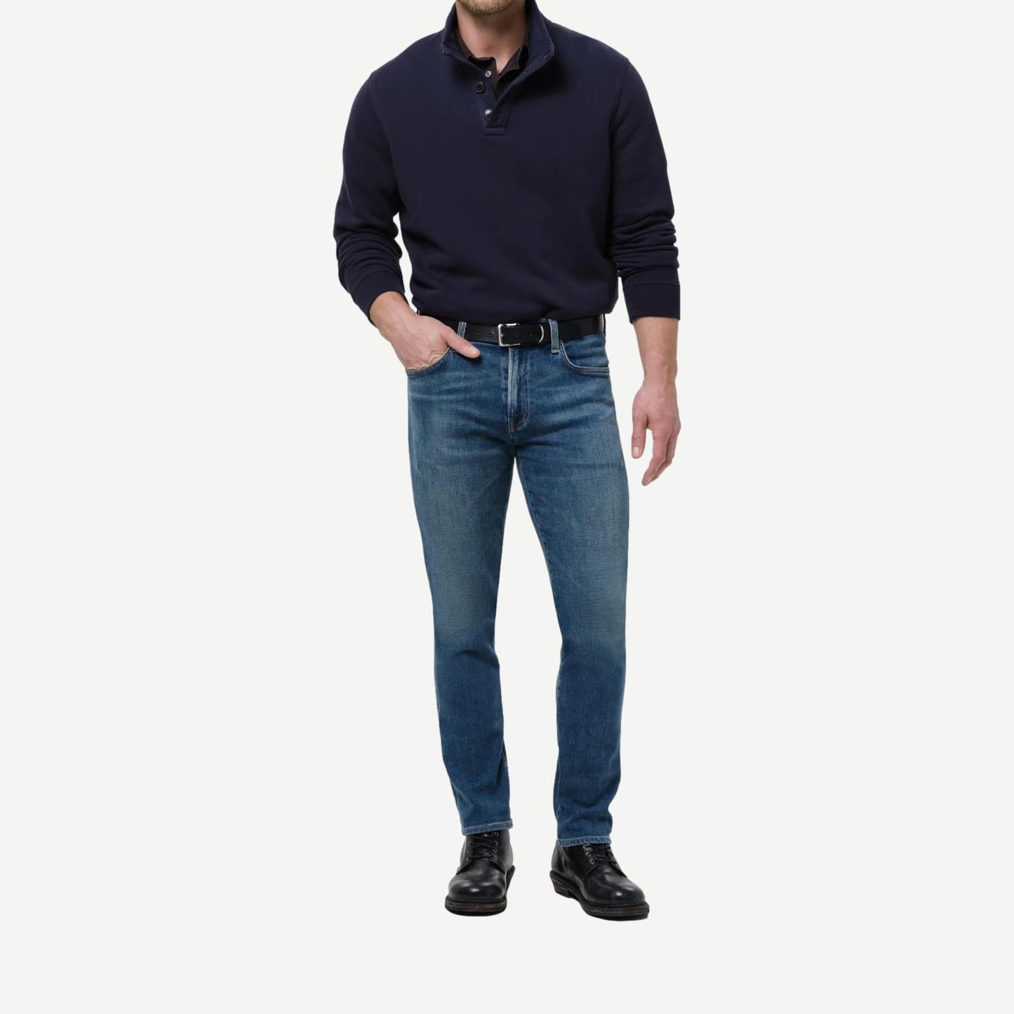 Half Button Pullover - Navy