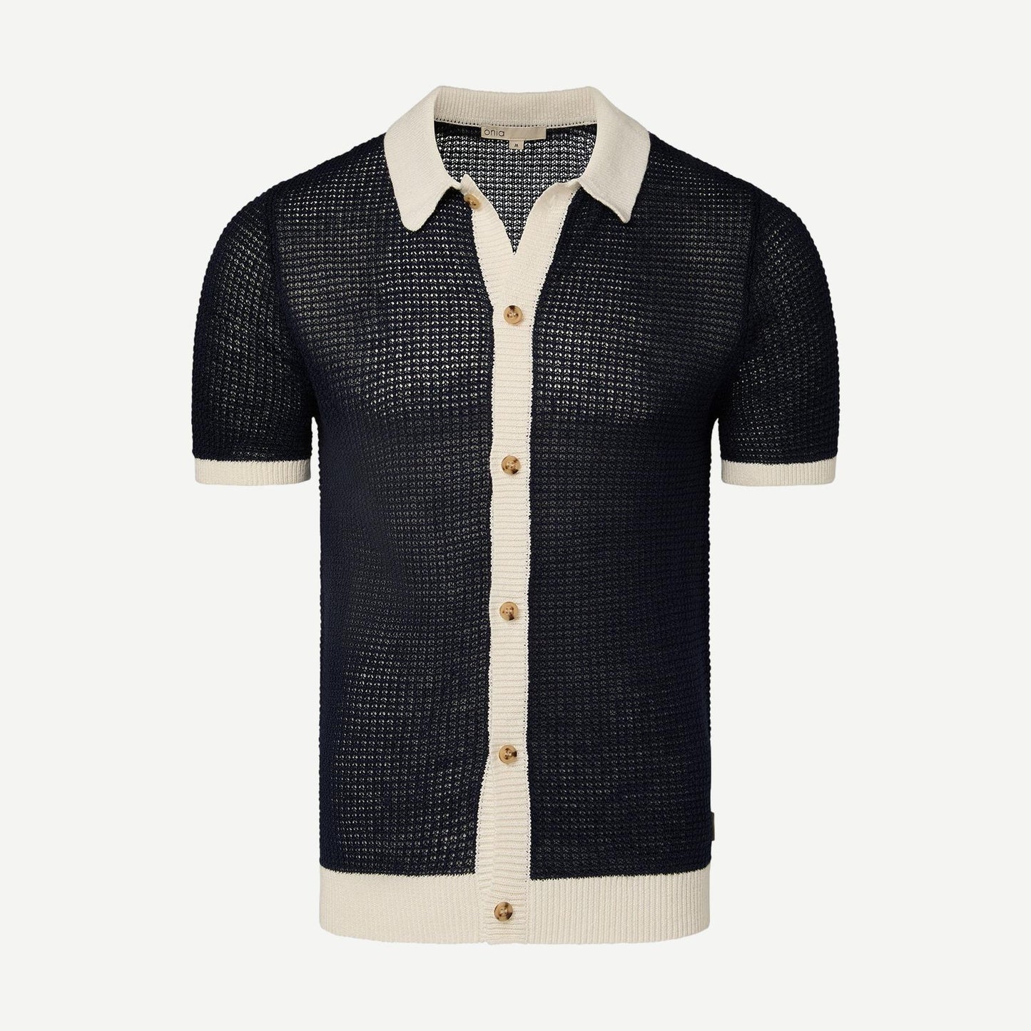 Linen SS Button Up Sweater - Deep Navy/White - Galvanic.co