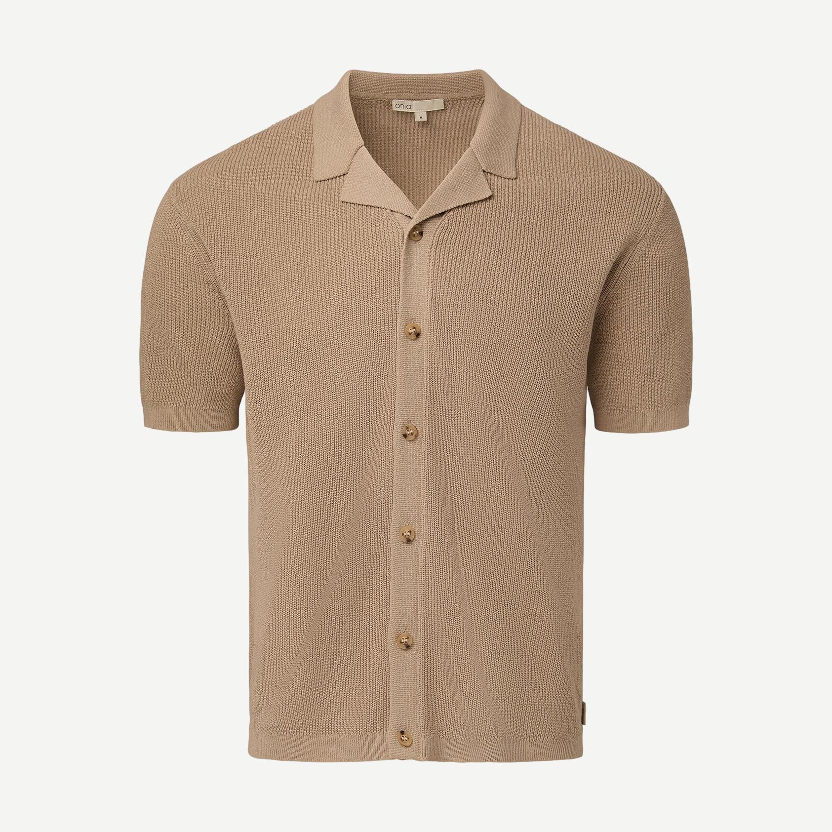 Cotton Linen Knit Camp Shirt - Tan - Galvanic.co