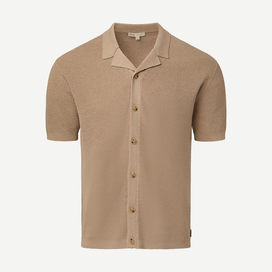 Cotton Linen Knit Camp Shirt - Tan - Galvanic.co
