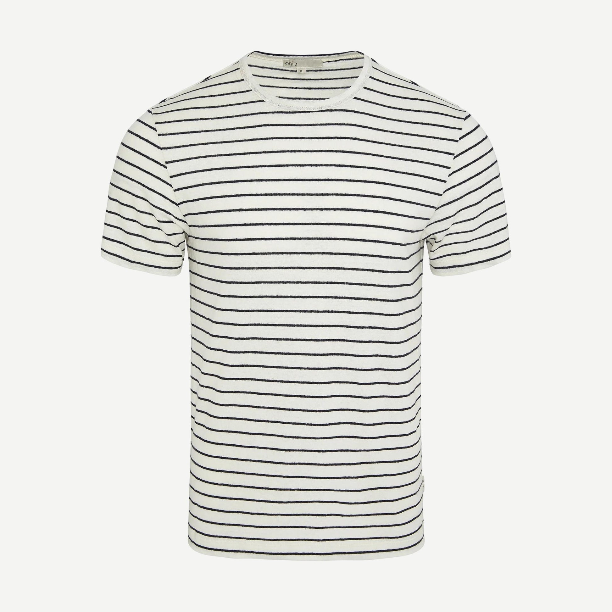 Stretch Linen Crewneck SS Tee - Midnight/Egret - Galvanic.co