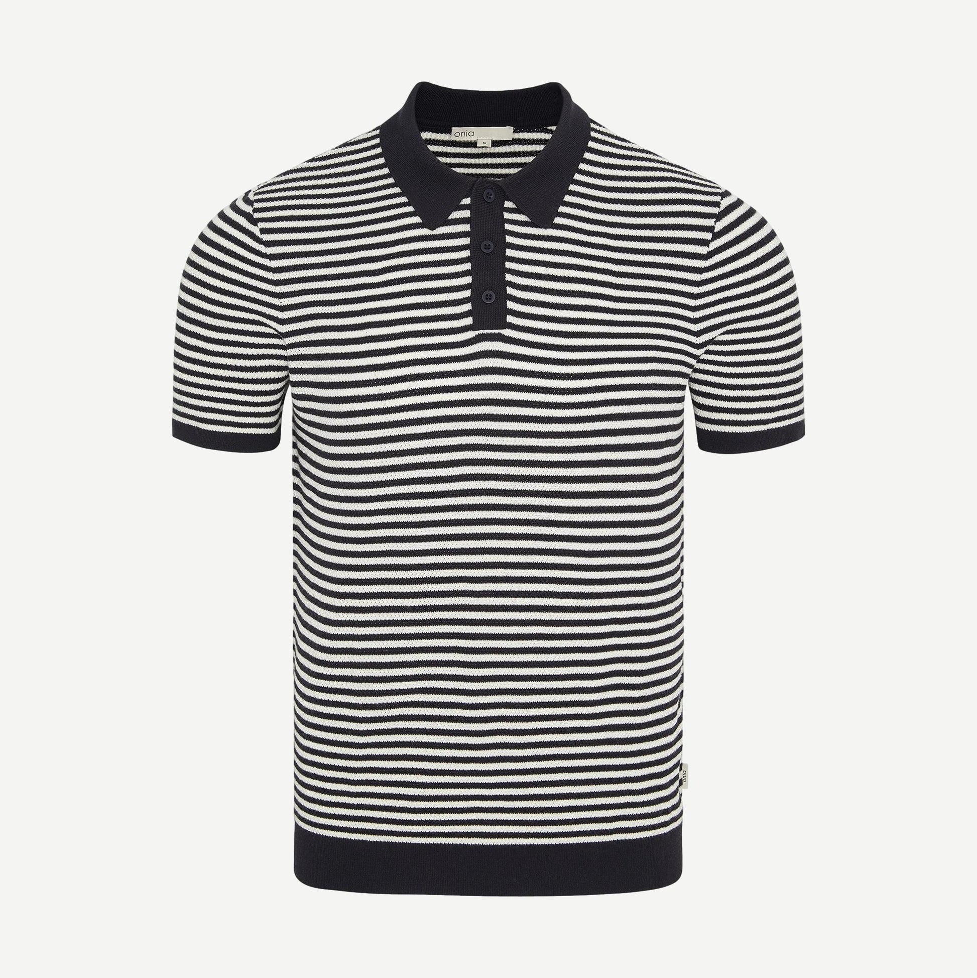 Cotton Textured Knit Polo - Midnight/Egret - Galvanic.co