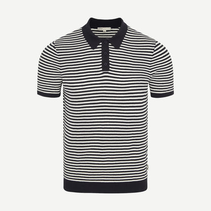 Cotton Textured Knit Polo - Midnight/Egret - Galvanic.co