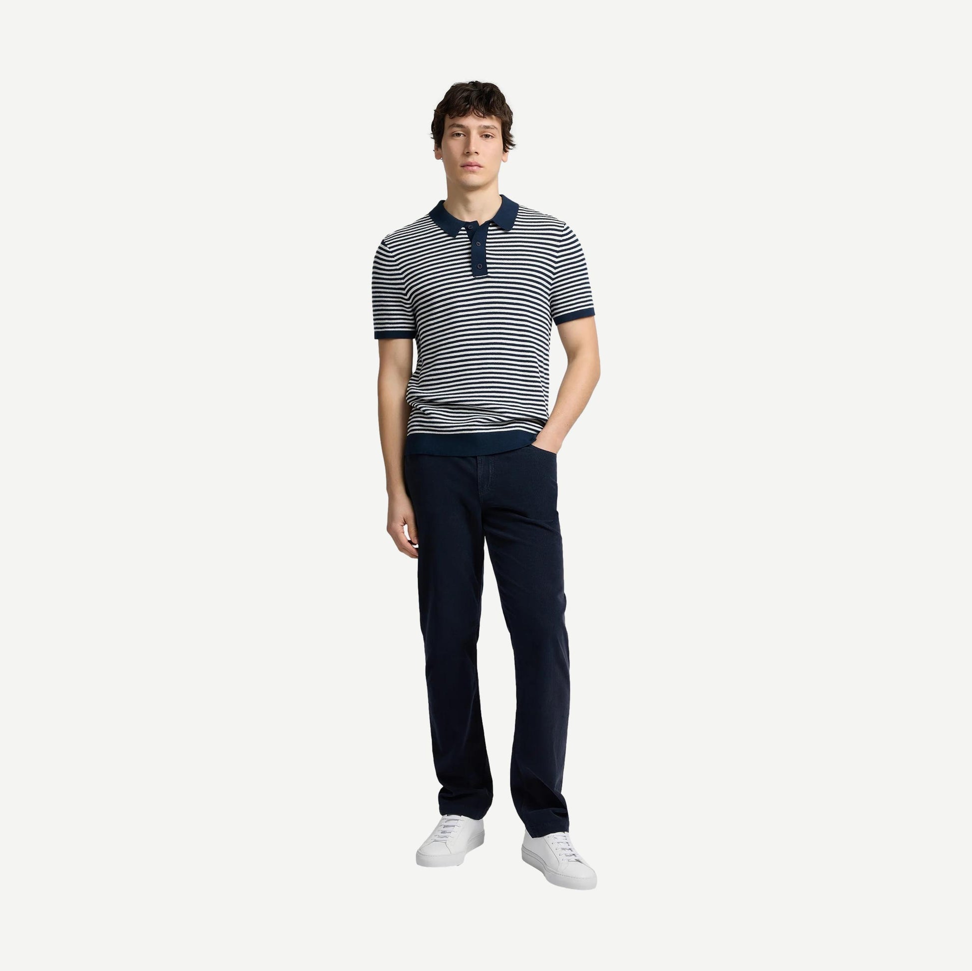 Cotton Textured Knit Polo - Midnight/Egret - Galvanic.co