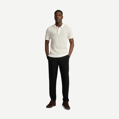 Cotton Textured Knit Polo - Pinstripe Stone/Egret - Galvanic.co