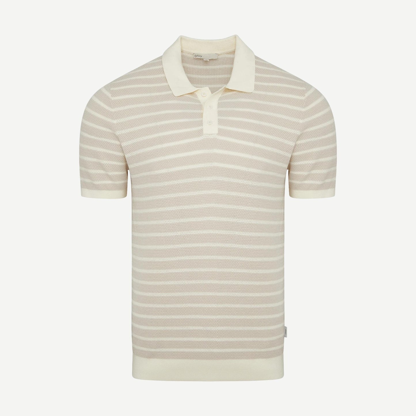 Cotton Textured Knit Polo - Pinstripe Stone/Egret - Galvanic.co