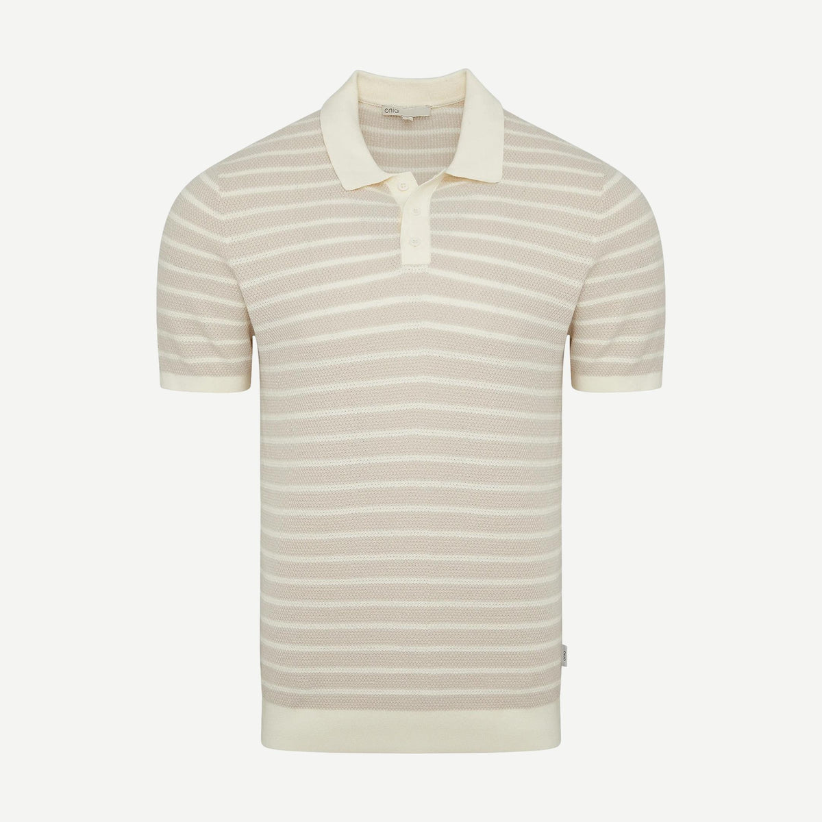 Cotton Textured Knit Polo - Pinstripe Stone/Egret - Galvanic.co