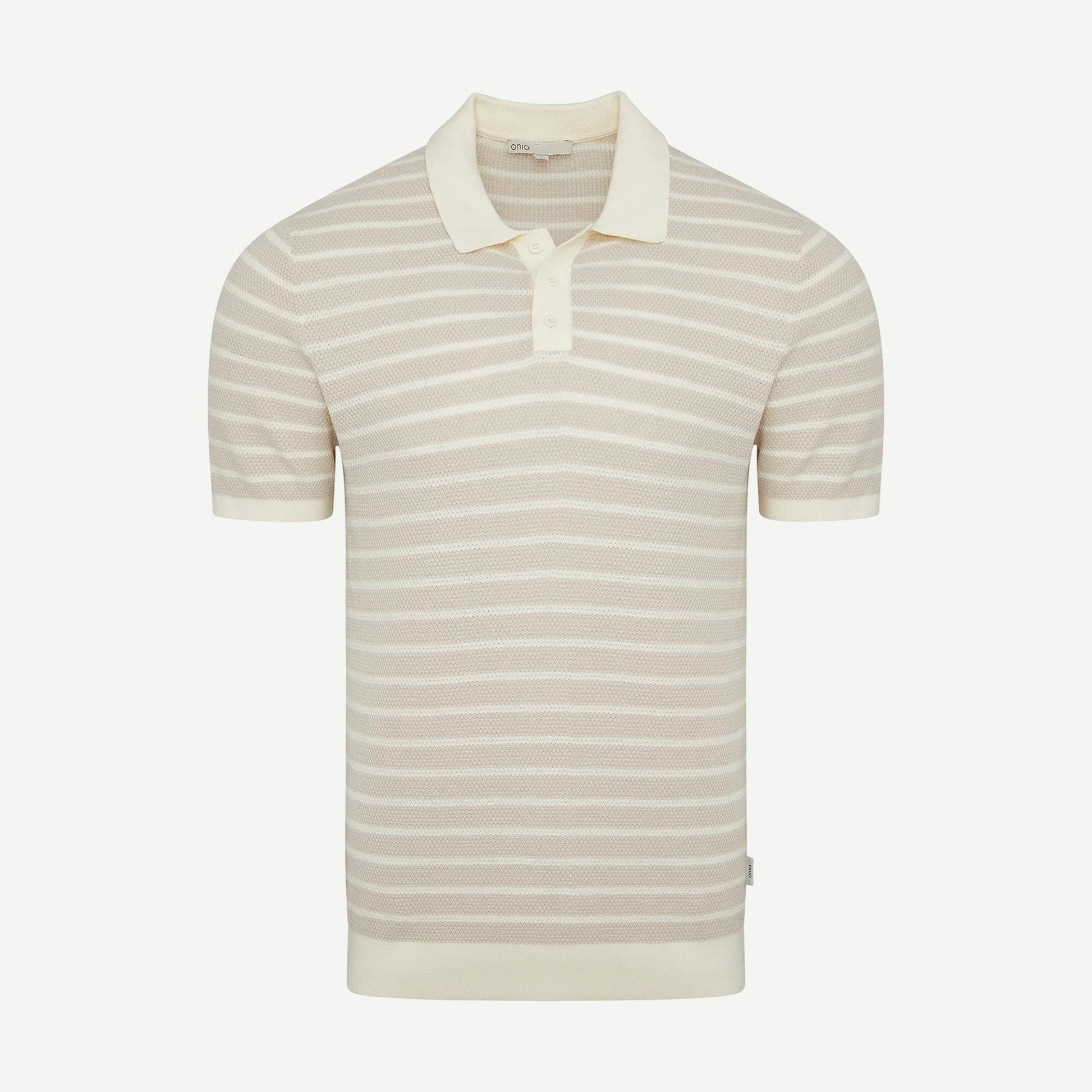 Cotton Textured Knit Polo - Pinstripe Stone/Egret - Galvanic.co