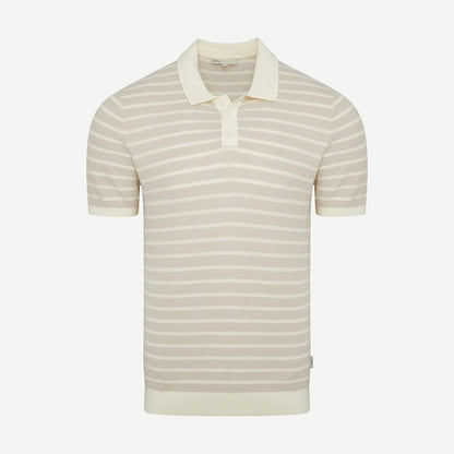 Cotton Textured Knit Polo - Pinstripe Stone/Egret - Galvanic.co