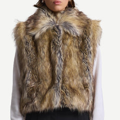 Naya Faux Fur Vest - Brown Coyote - Galvanic.co