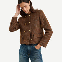 Melanie Cropped Jacket - Saddle Check - Galvanic.co