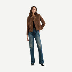Melanie Cropped Jacket - Saddle Check - Galvanic.co