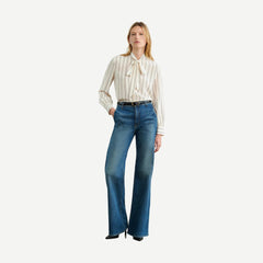 Angelique Tie Neck Blouse - Brandy Stripes - Galvanic.co