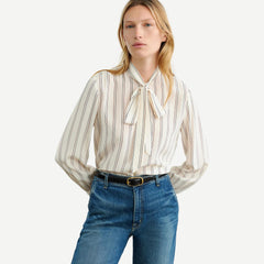Angelique Tie Neck Blouse - Brandy Stripes - Galvanic.co