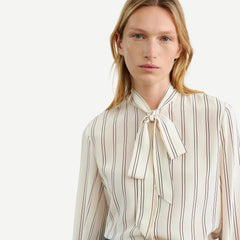 Angelique Tie Neck Blouse - Brandy Stripes - Galvanic.co