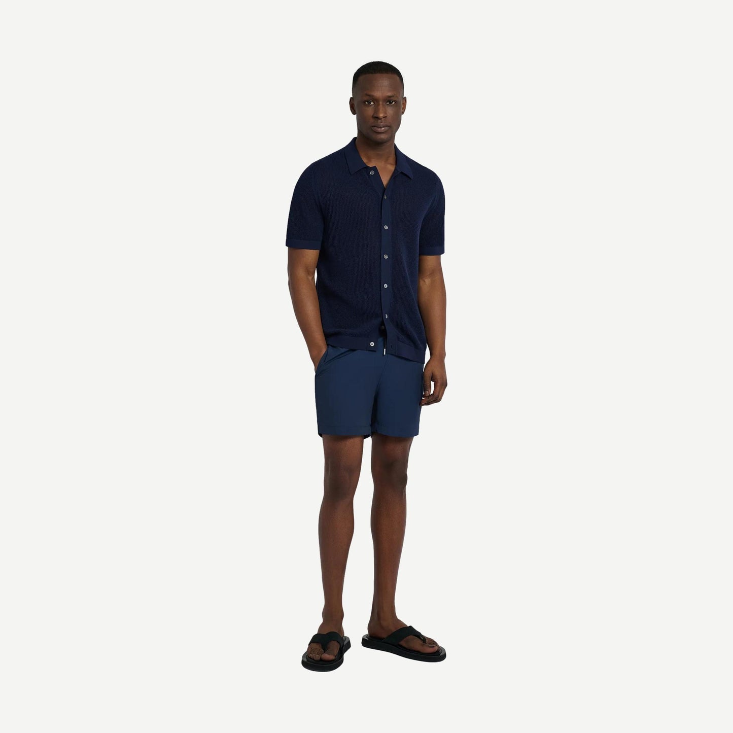 Crochet Knit Button Up - Deep Navy - Galvanic.co