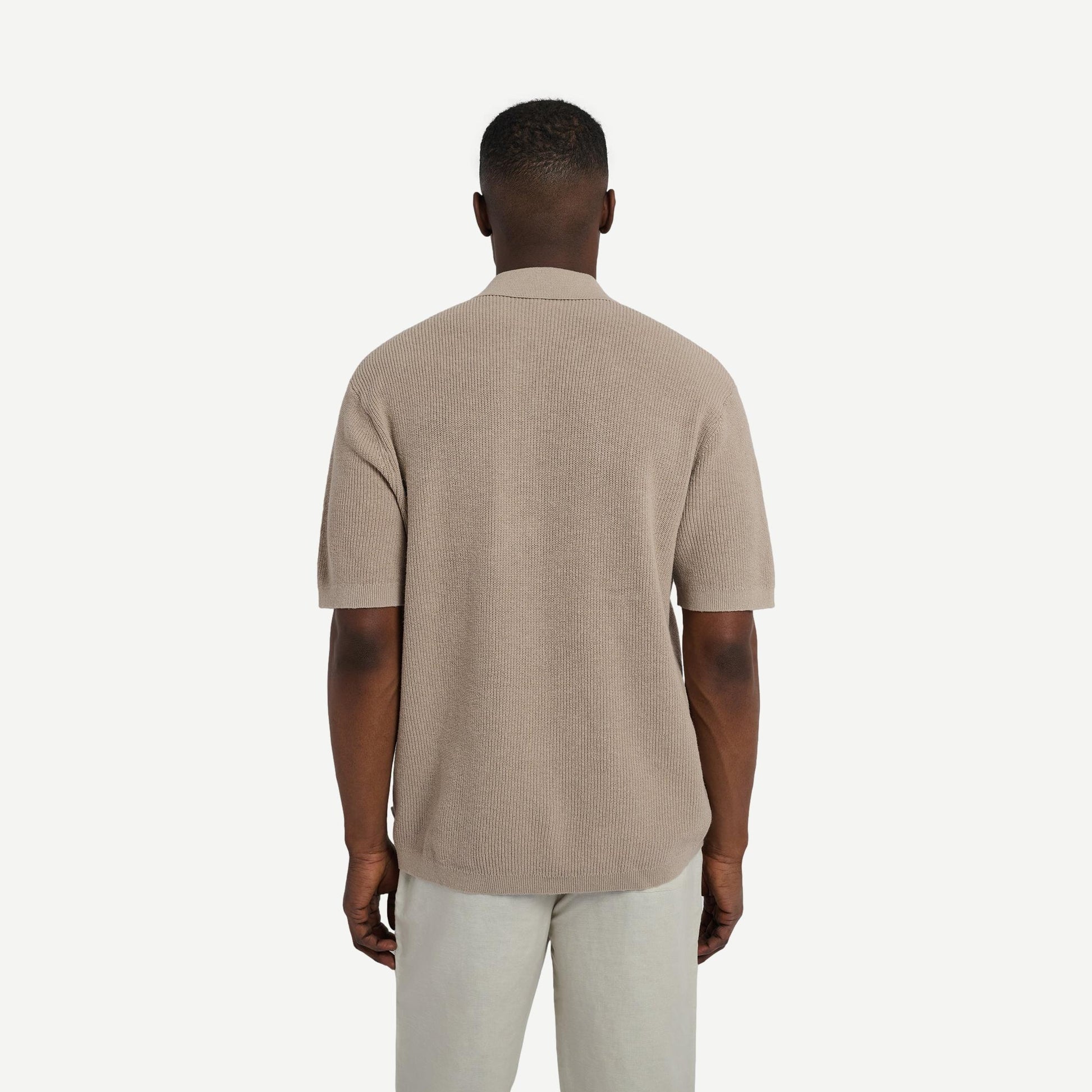 Cotton Linen Knit Camp Shirt - Tan - Galvanic.co