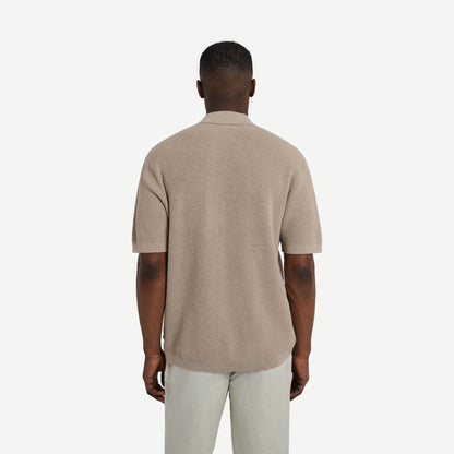 Cotton Linen Knit Camp Shirt - Tan - Galvanic.co