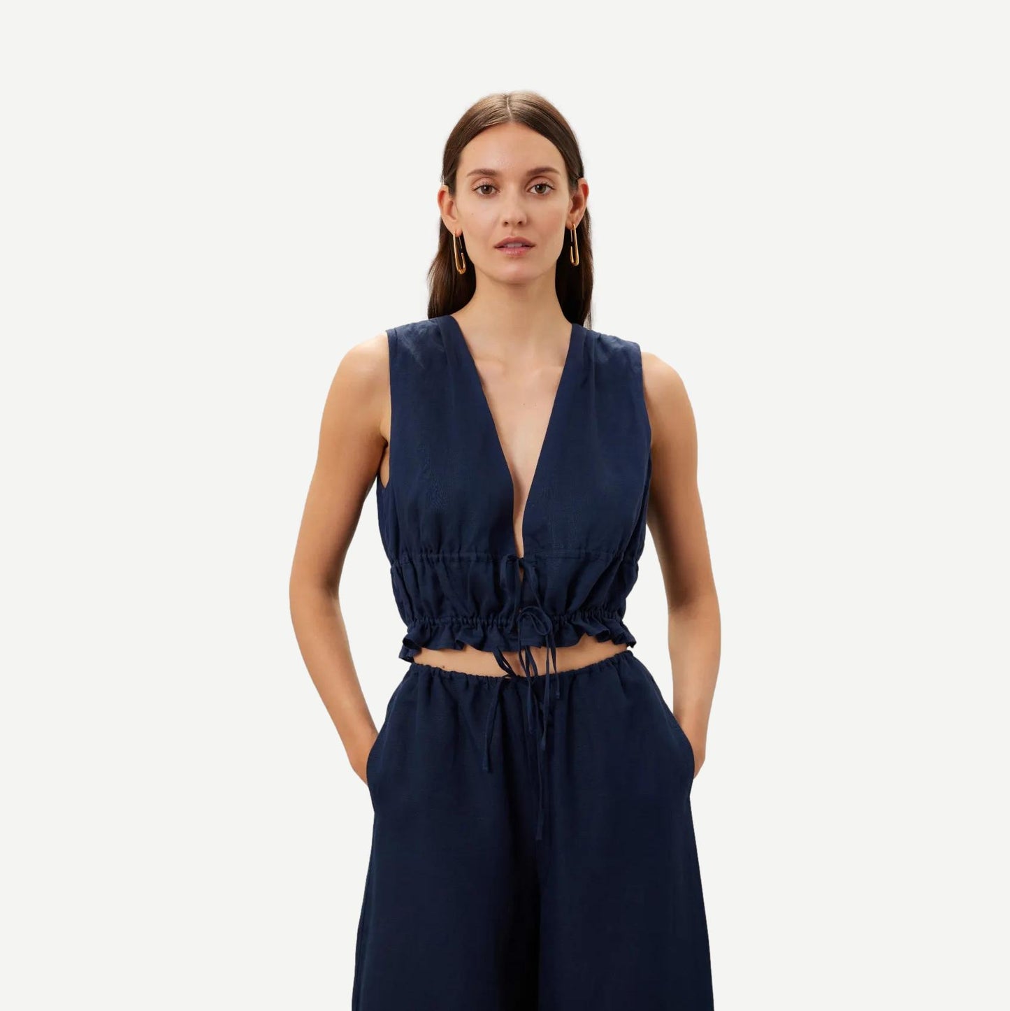 Tie Front Top - Deep Navy - Galvanic.co