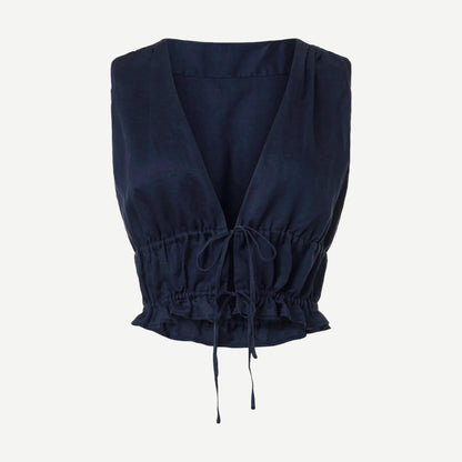 Tie Front Top - Deep Navy - Galvanic.co