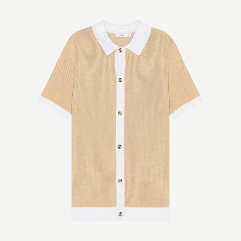 Cotton Textured Button Up Shirt - Beige/White - Galvanic.co
