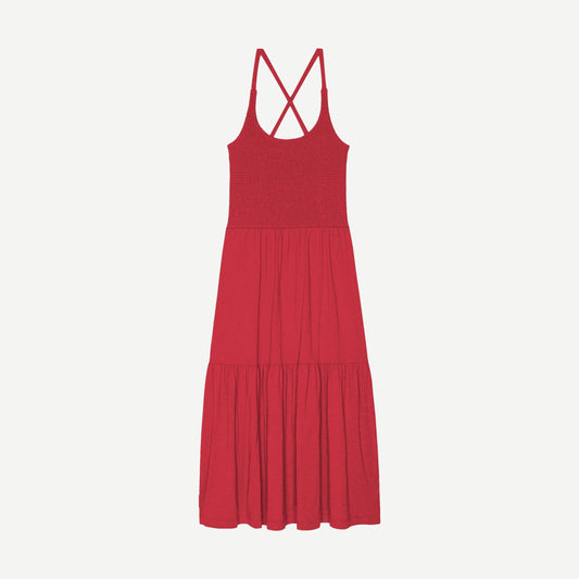 Nation LTD Penelope Cross Back Midi Dress in Heartbeat Red, featuring a fitted silhouette and cross-back design, styled for a chic look.